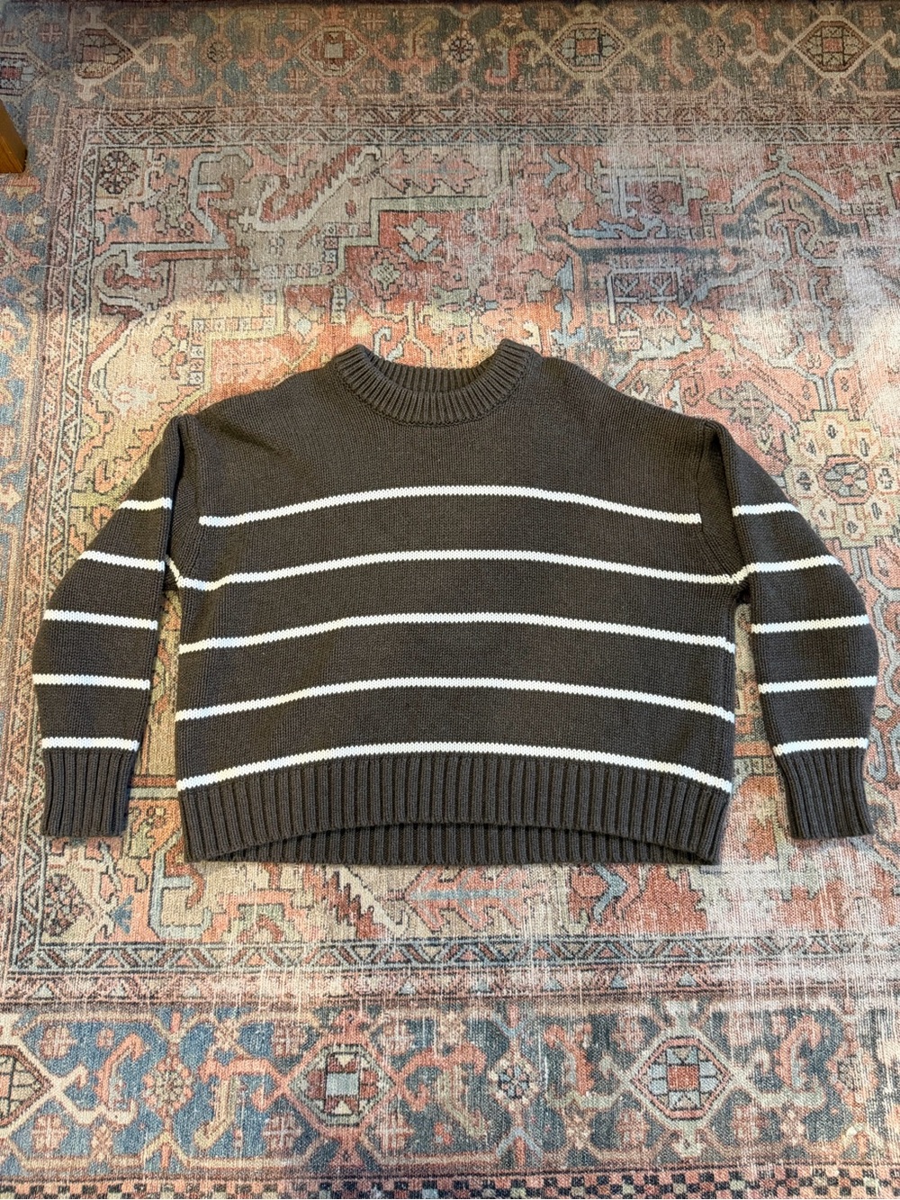 Quince 100% Organic Cotton Brown Striped Crew Sweater